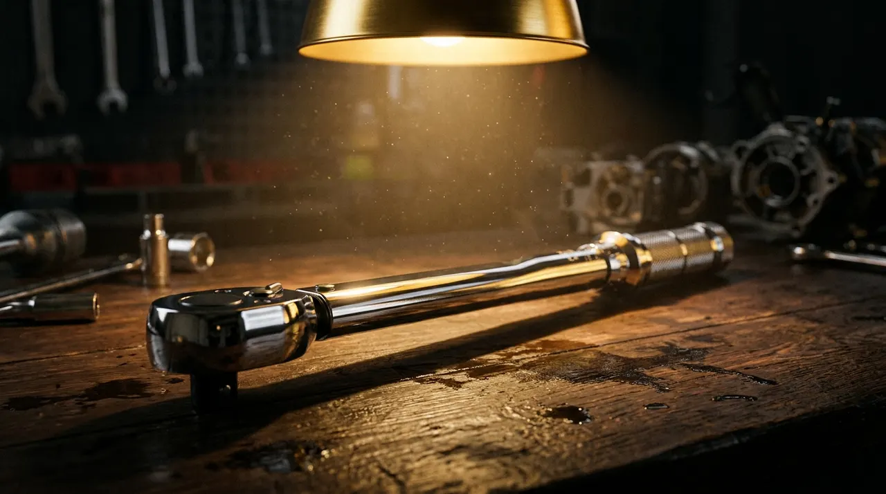 Wrench on a dark surface — workshop tools