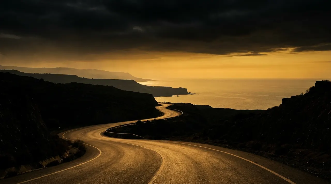 Cyprus coastal road at golden hour